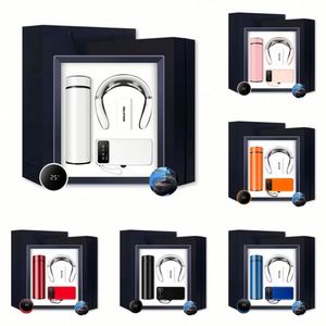 Ensemble cadeau d'affaires de luxe personnalisé : 3 en 1 - Thermos isotherme en acier inoxydable 450 ml, masseur de cou, batterie externe 10000 mAh et support de téléphone - Product Image 2
