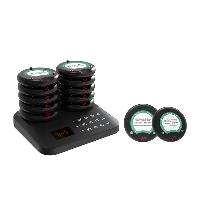 Round Restaurant Wireless Pagers with Independent Charging Dock Vibrating Calling Device Restaurant Wireless Round 20 Pagers 10