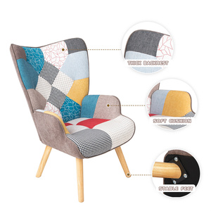 Conjunto de silla y otomana para sala de estar, sillón lateral cómodo, silla decorativa de superficie de tela de empalme creativa con otomana para dormitorio - Product Image 3