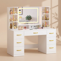Coiffeuse moderne à 7 tiroirs avec miroir LED et design panneau pour hôtels et chambres à coucher – Grande capacité de rangement pour maquillage