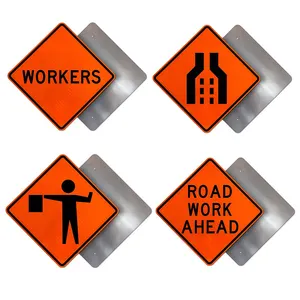 Traffic Safety Aluminum Orange Reflective Construction Warning Road Work Ahead Signs