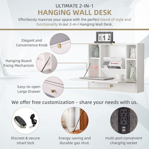 Tùy chỉnh màu đen gấp treo tường máy tính bàn không gian nhỏ góc nổi máy tính xách tay bàn với lưu trữ ngăn kéo kệ - Product Image 4