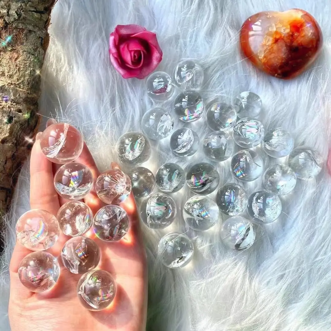 Natural Crystal Healing Energy Stone Folk Crafts Clear Quartz Rainbow Azeztulite Sphere for meditation