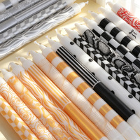 Bougies coniques rétro à rayures de 10 pouces, sans fumée, pour décoration de mariage et événements, bougies décoratives longues imprimées en feuille d'or