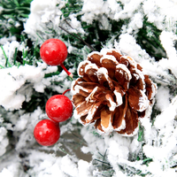 Hiasan Natal PVC Modern Tahan Lama dengan Lapisan Flock, Dekorasi Jendela Bentuk Lingkaran, Ornamen Garland Berbentuk Kerucut Pinus dan Bersalju