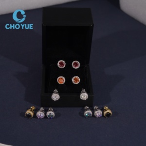 Pendientes de Diamantes de Colores, Plata de Ley 925, VVS, 9.1 mm, Pendientes de Moissanita, Joyería Deslumbrante y Brillante, Unisex - Product Image 2