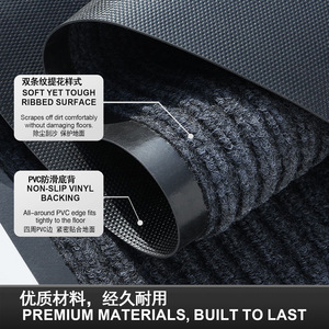 Double Stripe PVC Anti-Slip Door Mat Rectangle Absorbent Entrance Mat <b>Machine</b> Washable Polyester Fiber Blue Gray Black - Product Image 5