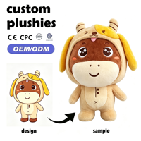 Mascotte de super-héros bleue personnalisée, jouet en peluche super doux, personnage de dessin animé rembourré OEM ODM, cape à antennes, logo personnalisé, promotion de marque