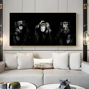 Pintura en Lienzo Original Hecha a Mano de Animales, Arte de Pared de Gran Tamaño, 3 Impresiones Divertidas Oscuras para Decoración del Hogar y Sala de Estar - Product Image 4