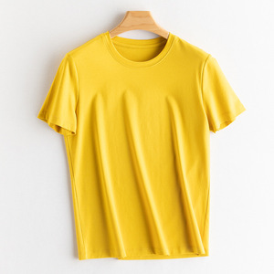 T-shirt personnalisé en coton mercerisé à col rond, imprimé sérigraphié, manches courtes, en soie de mûrier douce, col en V, basique pour femme - Product Image 5