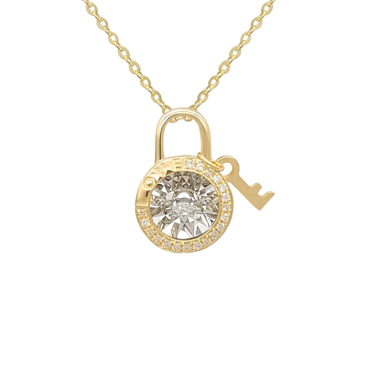 Colar com pingente, novo design 18k joias de ouro real, dança, diamante, bloqueio único, formato de corrente