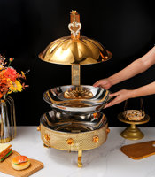 Réchaud de Luxe Suspendu en Acier Inoxydable Doré avec Couvercle Dôme et Support à Combustible pour Buffet d'Hôtel, Mariage, Fête, Événement