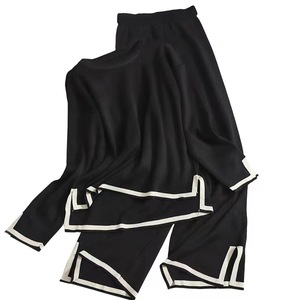 Completo Casual Autunnale Due Pezzi <span class=keywords><strong>con</strong></span> <span class=keywords><strong>Pantaloni</strong></span> a Vita Alta e Gamba Larga, Maglione a Maniche Lunghe <span class=keywords><strong>con</strong></span> <span class=keywords><strong>Spacco</strong></span> - Product Image 5