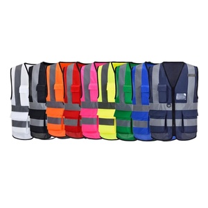 سترة أمان عاكسة مخصصة باللون الأزرق البحري عالية الوضوح بسحاب للعمل - Product Image 4