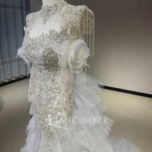 Vestido de Novia de Sirena con Lentejuelas y Cuello Alto Exclusivo Jancember DW0176 con Cola Desmontable - Product Image 5