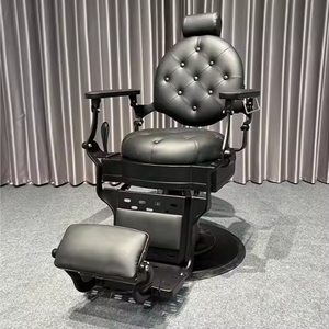 Sillón de Barbería Clásico Negro Dorado de Estilo Vintage con Bomba Hidráulica Reclinable para Salón de Belleza - Product Image 1