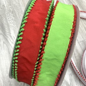 크리스마스 퍼볼 엣지 웨빙 - 4cm 레드 및 그린 트리 장식 리본 (홀리데이 선물 포장용) - 도매 - Product Image 1
