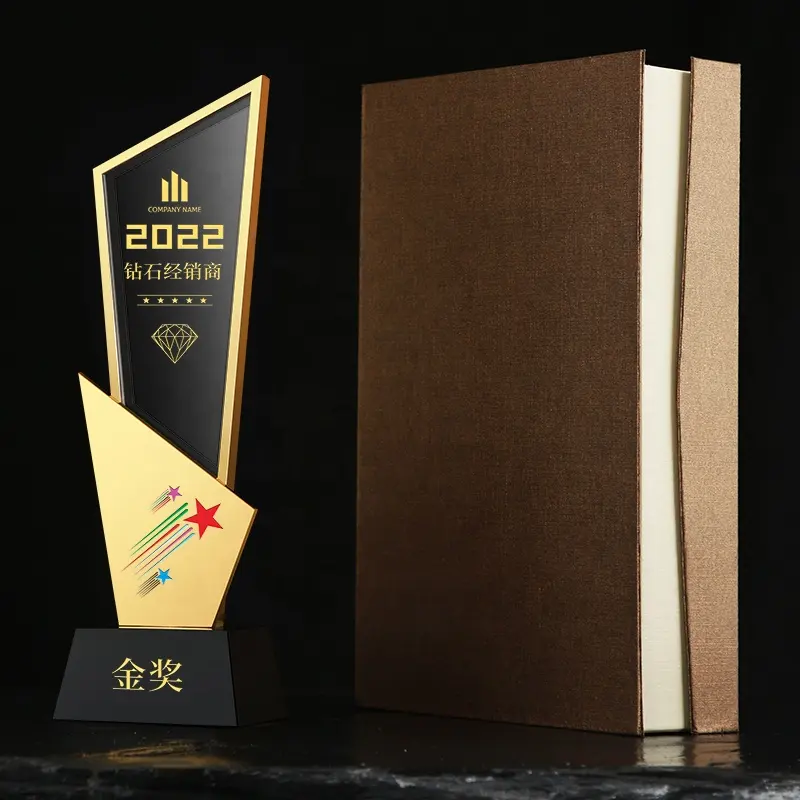 Luxo apresentação prêmios cristal vidro troféu personalizado gravura metal troféu vidro prêmios