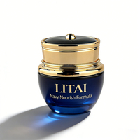Pot cosmétique en verre bleu 20g 30g 50g, pots vides en verre pour crème visage avec couvercles dorés pour soins de la peau