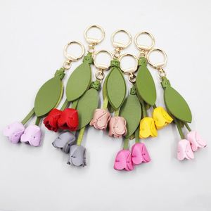 Fashion Tulip <b>Bag</b> Decoration PU Leather Leaf Flower Key Chain Fashion Cute <b>Charm</b> Creative <b>Bag</b> Pendant for Friends Lovers - Product Image 4