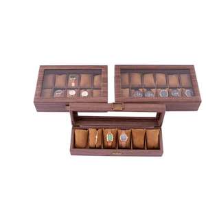Custom Eco-friendly 12-Seat Wooden <b>Rectangular</b> <b>Watch</b> Box Glass Lid Buckle Closure 2-Layer Gift Case Men's Women's Jewelry - Product Image 4