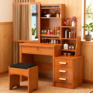 Coiffeuse de chambre en bois marron, style nordique, avec rangement et miroir, pour femme, vente en gros, économique - Product Image 6