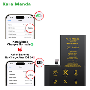 Kara Manda แบตเตอรี่วินิจฉัย OEM ใหม่ใช้ได้กับการชาร์จระบบล่าสุดตามปกติสำหรับ <span class=keywords><strong>iPhone</strong></span> <span class=keywords><strong>6</strong></span>ถึง15 PRO MAX แบตเตอรี่ <span class=keywords><strong>iPhone</strong></span> - Product Image 1