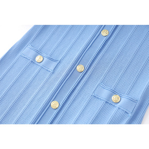 Abito Elegante da Donna Autunno-Inverno, Nuovo Modello con Scollo a V, Maniche Lunghe, <span class=keywords><strong>Blu</strong></span> e Nero, con Volant, Slim Fit in <span class=keywords><strong>Maglia</strong></span> - Product Image 5