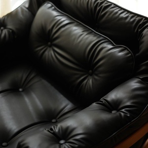Canapé paresseux <span class=keywords><strong>en</strong></span> bois massif de style Old Money du milieu du siècle - <span class=keywords><strong>Fauteuil</strong></span> rétro rembourré <span class=keywords><strong>en</strong></span> <span class=keywords><strong>cuir</strong></span> huilé - Product Image 3