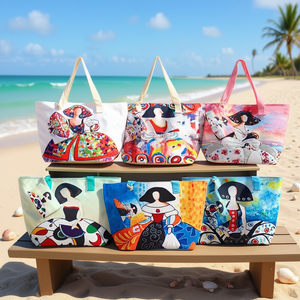 Sac fourre-tout imprimé numérique motif peintre de la beauté 56x36x17cm avec bandoulière en sangle et petite pochette pour la plage - Product Image 3