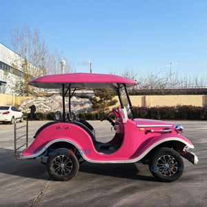 Voiturette de golf électrique rose rétro 2 places, toit ouvert, design classique, homologuée pour la route, pour usage en hôtel et complexe hôtelier - Product Image 3