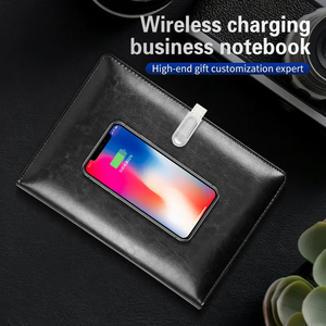 8000mAh PU cuero Notebook Power Bank cargador inalámbrico 16GB disco USB logotipo personalizado diario <span class=keywords><strong>Agenda</strong></span> - Product Image 2