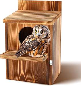 Grande Casetta per Gufo in Legno Carbonizzato Verniciato per Esterni, Nido per Uccelli in Legno - Product Image 1