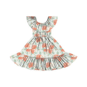 Robe pour bébé BQ-486-WXL, fabriquée en Chine, nouveau motif floral, épaules dénudées, col élastique, jolie robe d'été à gros volants - Product Image 3