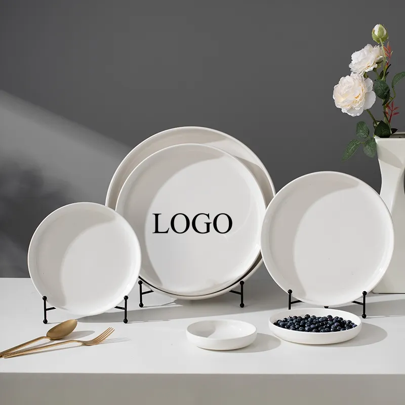 Fábrica de Jinbaichuan, vajilla personalizada al por mayor, platos de cerámica, plato de cena de porcelana blanca redonda para restaurante de Hotel