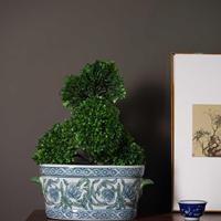 Jiangdu Jingdezhen Ceramic Art Deco Ensemble de deux pièces en porcelaine bleue et blanche, pot de fleurs ovale et vase de table pour orchidées et aménagement paysager