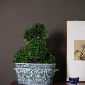 Set di Due Pezzi in <span class=keywords><strong>Ceramica</strong></span> di Jingdezhen, Vaso Ovale in Porcellana Bianca e Blu <span class=keywords><strong>per</strong></span> <span class=keywords><strong>Orchidee</strong></span> e Piante, Decorazione da Tavolo - Product Image 2