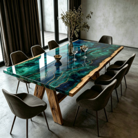 Table à manger en bois massif naturel avec résine époxy, meubles pour la maison, la villa, le restaurant, le bar, le salon