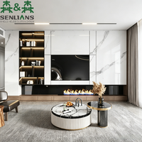 Mueble de TV Moderno de Lujo SLS con Chimenea Integrada, Pantalla LED y Estantes, Mueble Multimedia Personalizado para Sala de Estar