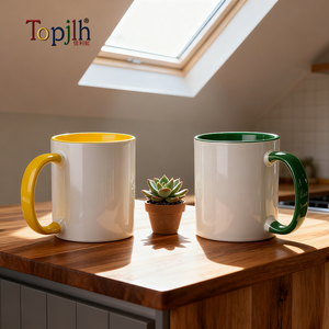 Topjlh 11oz Tazas de cerámica Sublimación Espacios en blanco Mango interior de color LOGOTIPO personalizado <span class=keywords><strong>Café</strong></span> Té Bebidas Hogar Oficina <span class=keywords><strong>Café</strong></span> Regalos diarios - Product Image 6