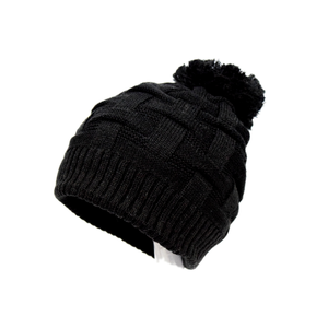 Chapeau de ski décontracté unisexe en tricot chaud d'hiver avec logo personnalisé, 100% acrylique, bonnet épais à revers, broderie 3D, motif à carreaux, réglable - Product Image 1