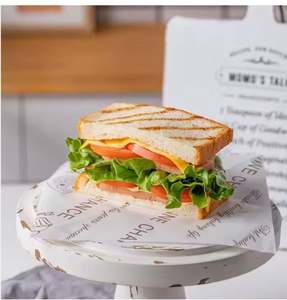 กระดาษห่ออาหารเคลือบ PE พิมพ์โลโก้ตามสั่ง ขายส่งจากโรงงานโดยตรง สำหรับห่อเบอร์เกอร์ พิซซ่า แซนวิช ป้องกันไขมัน - Product Image 3