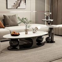 Ensemble de tables basses italiennes de luxe à double plateau, table d'appoint moderne en dalle de roche brillante, table centrale, salle à manger, hôtel, fabrication en métal et pierre