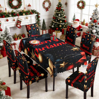 Nouvel Arrivage : Ensemble de Nappe de Noël Noire de Luxe Personnalisée et de Housses de Chaise Élastiques pour Décoration de Fête en Salle à Manger