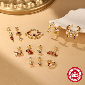 <span class=keywords><strong>Orecchini</strong></span> a perno in <span class=keywords><strong>argento</strong></span> sterling S925 con diamante geometrico e granato rosso, stile retrò francese, di tendenza, per l'orecchio, caldi e di gran moda - Product Image 4
