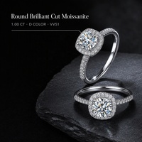Cincin Berlian Moissanite Mewah Perak Sterling 925 Solid 1 Karat D VVS1 Potongan Bulat Brilian Model Cluster Halo Pave untuk Pernikahan