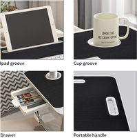 Bureau de lit pliable pour ordinateur portable avec port de charge USB, poignée, emplacement pour carte, emplacement pour tasse, tiroir latéral, table portable pour ordinateur portable