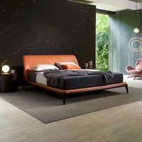 Lit superposé en tissu de style italien pour chambre à coucher, lit king size, couleur gris, capitonné, lit queen size, lit king size en acajou, style traîneau