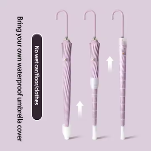 Paraguas largo y recto con mango antigoteo de 24 pulgadas y 16K, funda de plástico resistente al agua, paraguas elegantes para lluvia - Product Image 6