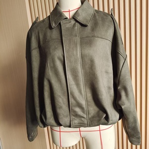 OUDINA Vente en gros Nouvelle <span class=keywords><strong>veste</strong></span> décontractée à fermeture éclair en daim vert effet texturé, coupe-vent, bomber, <span class=keywords><strong>veste</strong></span> varsity, vestes pour femmes - Product Image 6